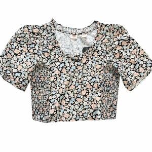 Levi’s Womens Louise Smocked Crop Top Floral Milkmaid Coquette Cottage Garden M